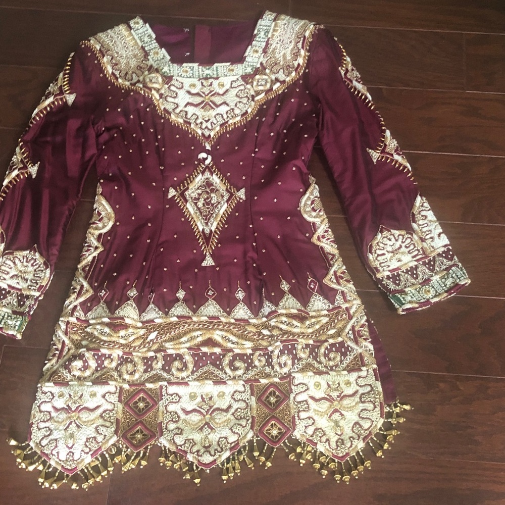 Ornate Burgundy Tunic with Gold Accents